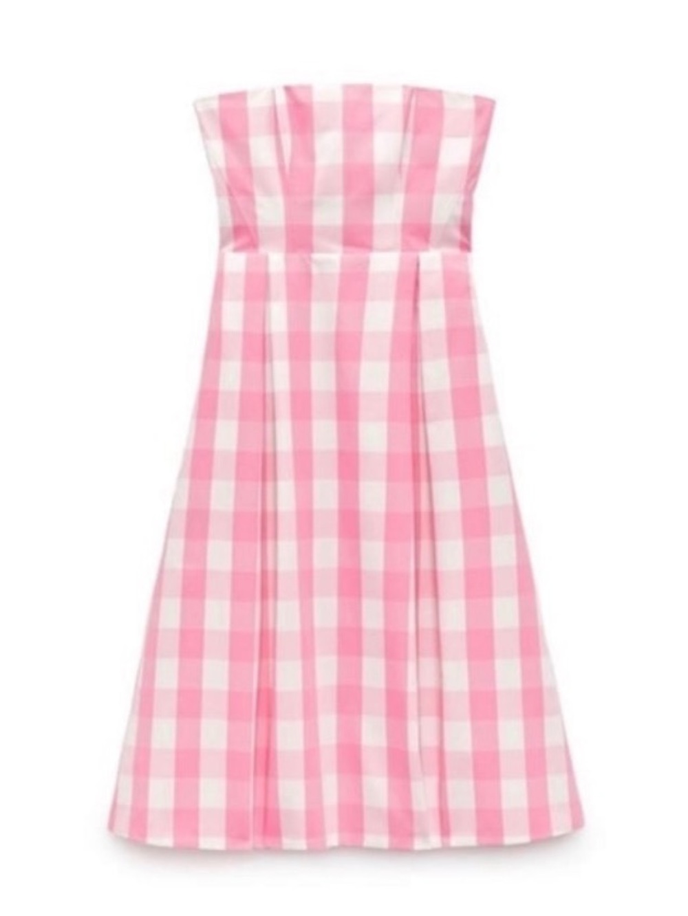 ZARA BARBIE COLLABORATION Strapless Pink Gingham Midi Dress - Picture 10 of 13